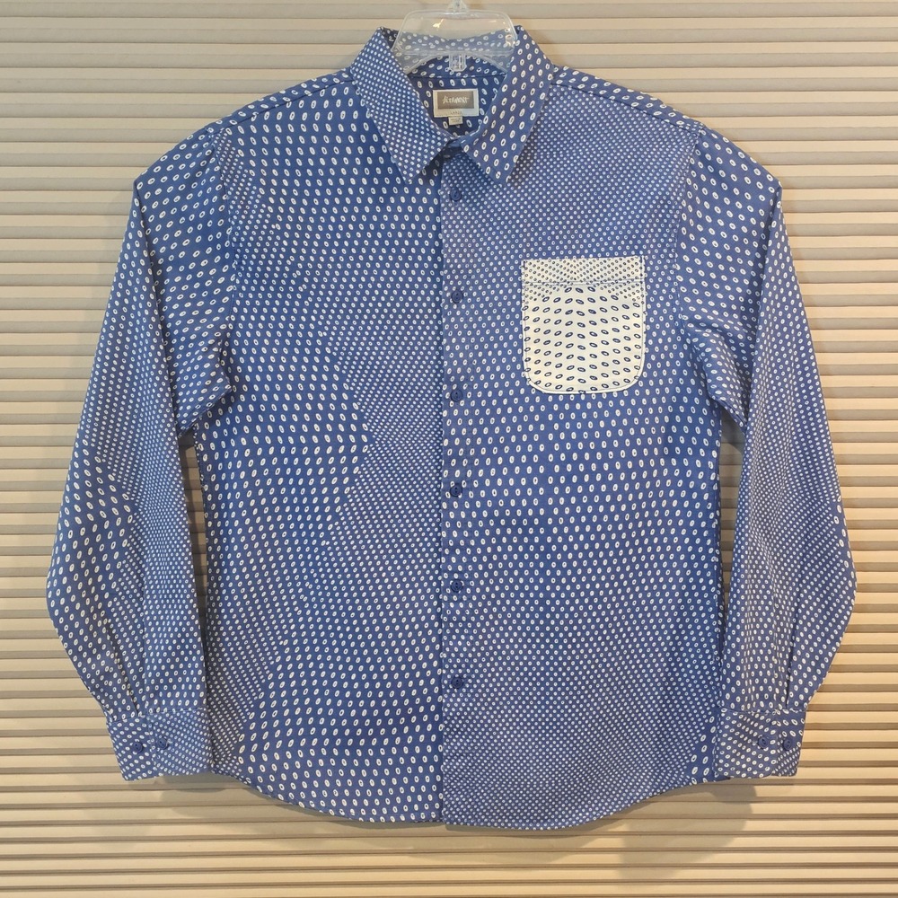 Altamont Mens Blue White Polka Dot Long Sleeve Button Down Shirt Large Street